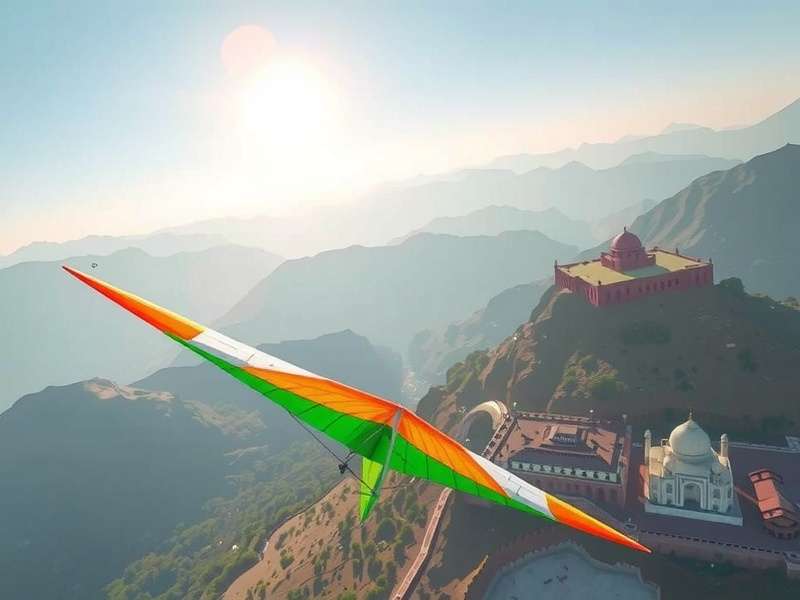 Glider Odyssey India Gameplay showing Himalayan landscape with Indian flag glider